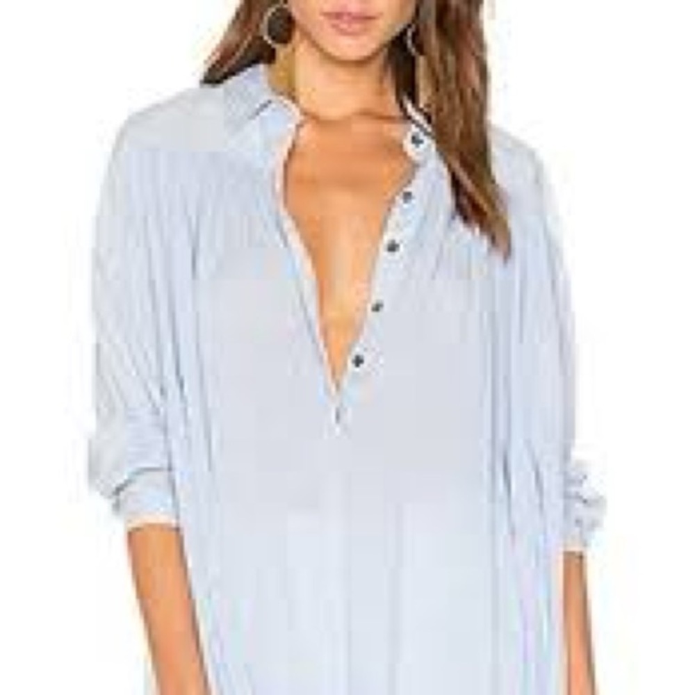 Free People Women’s Lovely Day Oversized Blouse Romantic Flowy Boho XS Blue